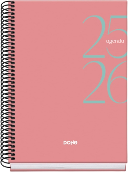 dohe system agenda escolar 25/26 espiral a5 dia pagina papel 70g/m2 cubierta de carton plastificado color rosa