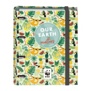 dohe wwf tropic carpeta de 4 anillas mixtas de 35mm con recambio de 100 hojas formato folio cierre con goma incluye 4 separadores y sobre de polipropileno