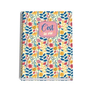 dohe c`est la vie cuaderno espiral a4 100 hojas microperforadas cuadricula 5mm tapa dura carton forrado bandas de color