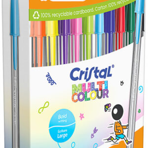 bic cristal multicolour pack de 20 boligrafos de bola punta 1.6mm trazo 0.42mm tinta con base de aceite colores surtidos