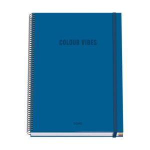 dohe colour vives cuaderno espiral a4 100 hojas microperforadas cuadricula 5mm tapa dura carton forrado cierre de goma bandas de color color azul