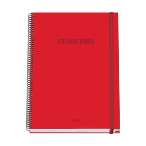 dohe colour vives cuaderno espiral a4 100 hojas microperforadas cuadricula 5mm tapa dura carton forrado cierre de goma bandas de color color rojo