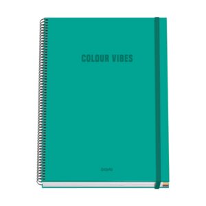dohe colour vives cuaderno espiral a4 100 hojas microperforadas cuadricula 5mm tapa dura carton forrado cierre de goma bandas de color color verde