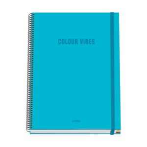 dohe colour vives cuaderno espiral a4 100 hojas microperforadas cuadricula 5mm tapa dura carton forrado cierre de goma bandas de color color azul cyan