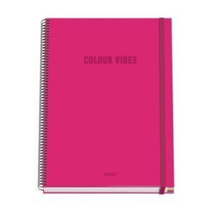 dohe colour vives cuaderno espiral a4 100 hojas microperforadas cuadricula 5mm tapa dura carton forrado cierre de goma bandas de color color rosa