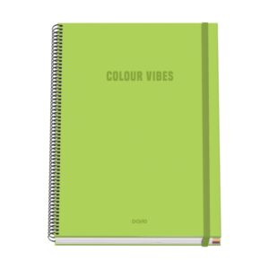 dohe colour vives cuaderno espiral a4 100 hojas microperforadas cuadricula 5mm tapa dura carton forrado cierre de goma bandas de color color verde lima