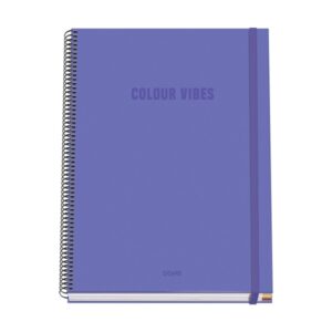 dohe colour vives cuaderno espiral a4 100 hojas microperforadas cuadricula 5mm tapa dura carton forrado cierre de goma bandas de color color morado