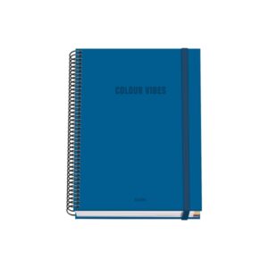 dohe colour vives cuaderno espiral a5 100 hojas cuadricula 5mm tapa dura impresa a todo color y plastificada en brillo bandas de color cierre de goma color azul