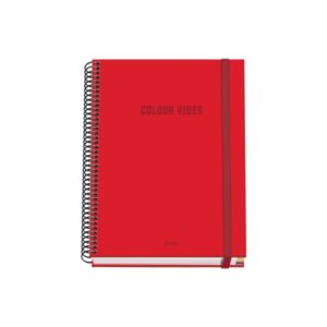 dohe colour vives cuaderno espiral a5 100 hojas cuadricula 5mm tapa dura impresa a todo color y plastificada en brillo bandas de color cierre de goma color rojo