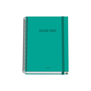 dohe colour vives cuaderno espiral a5 100 hojas cuadricula 5mm tapa dura impresa a todo color y plastificada en brillo bandas de color cierre de goma color verde