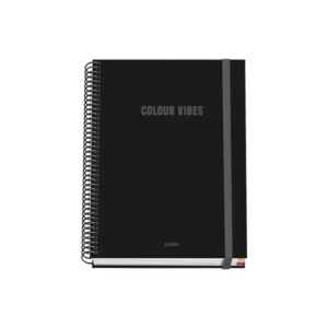 dohe colour vives cuaderno espiral a5 100 hojas cuadricula 5mm tapa dura impresa a todo color y plastificada en brillo bandas de color cierre de goma color negro
