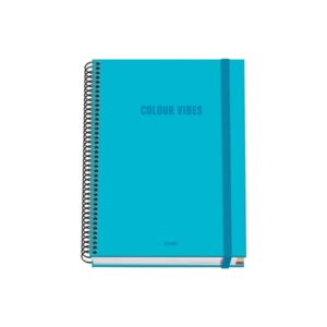 dohe colour vives cuaderno espiral a5 100 hojas cuadricula 5mm tapa dura impresa a todo color y plastificada en brillo bandas de color cierre de goma color azul cyan