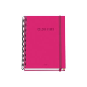 dohe colour vives cuaderno espiral a5 100 hojas cuadricula 5mm tapa dura impresa a todo color y plastificada en brillo bandas de color cierre de goma color rosa