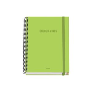 dohe colour vives cuaderno espiral a5 100 hojas cuadricula 5mm tapa dura impresa a todo color y plastificada en brillo bandas de color cierre de goma color verde lima
