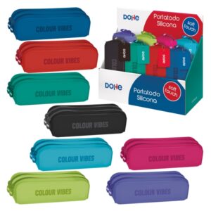 dohe colour vibes expositor con 8 portatodos dobles de silicona cierre con cremallera y tirador de goma colores surtidos