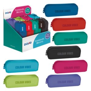 dohe colour vibes expositor con 8 portatodos simples de silicona cierre con cremallera y tirador de goma colores surtidos