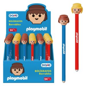 dohe playmobil expositor de 24 boligrafos borrables punta bola metalica 1mm trazo 0.5mm capuchon decorado con muñecos playmobil tinta azul