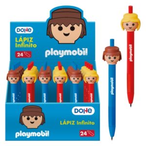 dohe playmobil expositor de 24 lapices infinitos grip de caucho se borra facilmente decorados con motivos de los muñecos playmobil