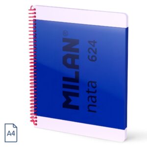 milan nata 624 cuaderno espiral formato a4 liso 80 hojas de 95 gr/m2 microperforado, 4 taladros color azul