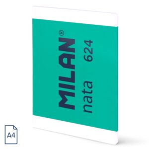 milan nata 624 libreta encolada formato a4 cuadricula 5x5mm 48 hojas de 95 gr/m2 microperforado color verde