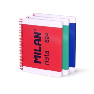 milan nata 624 pack de 3 cuadernos espiral formato a4 liso 80 hojas de 95 gr/m2 microperforado, 4 taladros colores surtidos