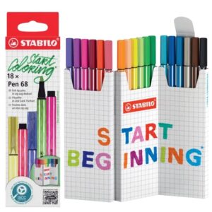 stabilo pen 68 pack de 18 rotuladores de punta de fibra trazo de 1mm aprox. tinta con base de agua colores surtidos