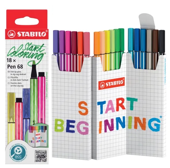 stabilo pen 68 pack de 18 rotuladores de punta de fibra trazo de 1mm aprox. tinta con base de agua colores surtidos