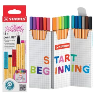 stabilo point 88 pack de 18 rotuladores de punta de fibra trazo de 0.4mm aprox. tinta con base de agua colores surtidos