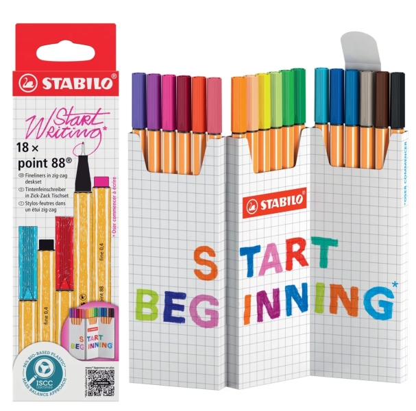 stabilo point 88 pack de 18 rotuladores de punta de fibra trazo de 0.4mm aprox. tinta con base de agua colores surtidos