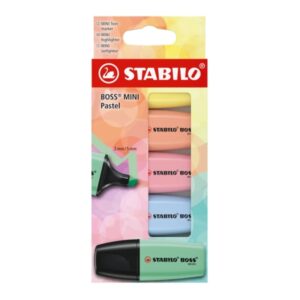 stabilo boss mini pastel pack de 5 marcadores fluorescentes trazo entre 2 y 5mm tinta con base de agua antisecado colores verde, rosa, azul, naranja y amarillo