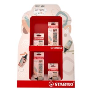 stabilo boss mini naturevibes expositor con 8 packs de 6 marcadores fluorescentes + 8 packs de 3 marcadores fluorescentes trazo entre 2 y 5mm tinta con base de agua antisecado colores surtidos