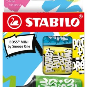 stabilo boss mini by snooze one pack de 3 mini marcadores fluorescentes trazo entre 2 y 5mm tinta con base de agua antisecado colores surtidos