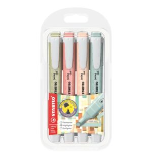 stabilo swing cool naturecolors pack de 4 marcadores fluorescentes cuerpo plano punta biselada trazo entre 1 y 4mm tinta con base de agua antisecado colores surtidos