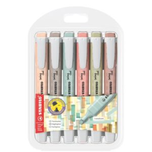 stabilo swing cool naturecolors pack de 6 marcadores fluorescentes cuerpo plano punta biselada trazo entre 1 y 4mm tinta con base de agua antisecado colores surtidos