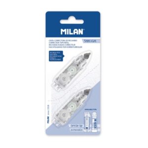 milan pack de 2 recambios para cinta correctora 5mm x 6m compatible con correctores cilindrico y extension