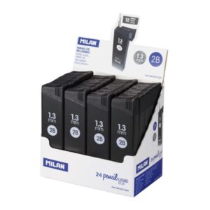 milan expositor con 24 cajas de 12 minas de grafito 1.3mm 2b alta resistencia