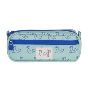 milan coleccion 460 portatodo rectangular 2 compartimentos con cremallera color verde/azul