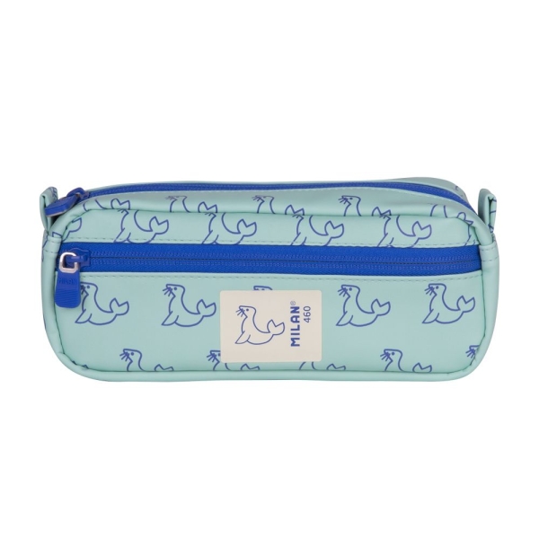milan coleccion 460 portatodo rectangular 2 compartimentos con cremallera color verde/azul