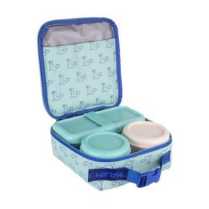 milan coleccion 460 bolsa isotermica porta alimentos 3,9l incluye 3 recipientes para alimentos 2x de 0,25l y 1x de 0,75 l interior aislante termico color verde/azul