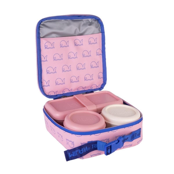 milan coleccion 460 bolsa isotermica porta alimentos 3,9l incluye 3 recipientes para alimentos 2x de 0,25l y 1x de 0,75 l interior aislante termico color rosa/azul