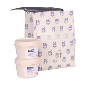 milan coleccion 460 bolsa isotermica porta alimentos 3,5l incluye 2 recipientes para alimentos de 0,25l interior aislante termico color beige/azul