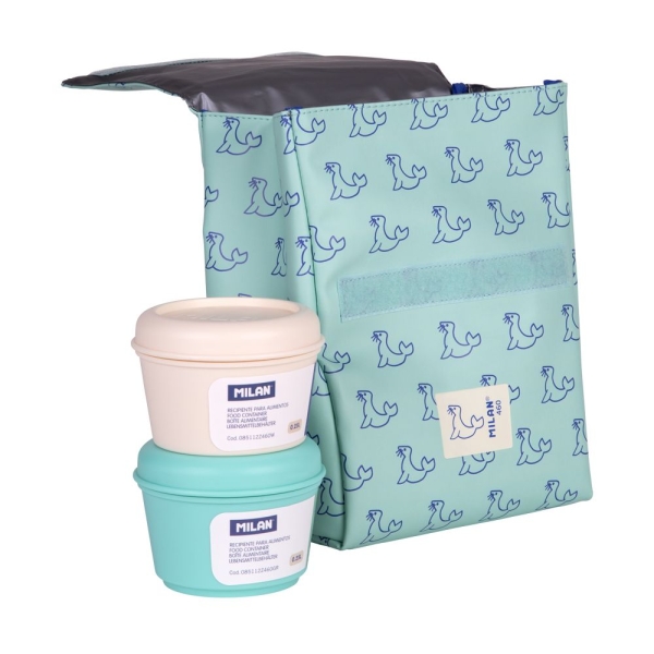 milan coleccion 460 bolsa isotermica porta alimentos 3,5l incluye 2 recipientes para alimentos de 0,25l interior aislante termico color verde/azul