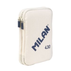 milan coleccion 430 plumier de 2 pisos con 2 gomas de borrar, sacapuntas, lapiz, boligrafo p1 touch azul, regla, 12 lapices de colores y 18 rotuladores color beige