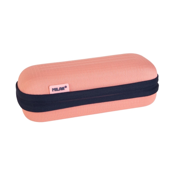 milan coleccion 430 estuche portatodo ovalado semirrigido compartimento interior de malla tejido resistente a las roturas y rasgaduras color rosa