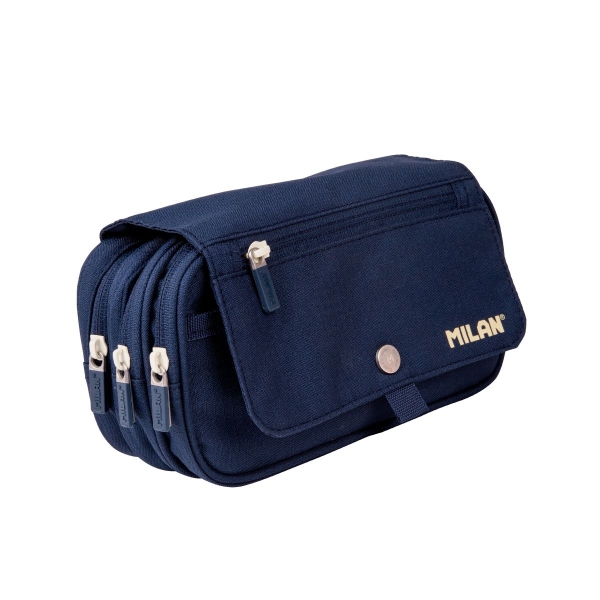milan coleccion 430 portatodo de gran capacidad 3 bolsillos con cremallera y un pequeño bolsillo frontal color azul