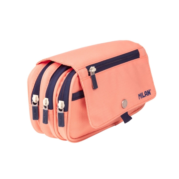 milan coleccion 430 portatodo de gran capacidad 3 bolsillos con cremallera y un pequeño bolsillo frontal color rosa