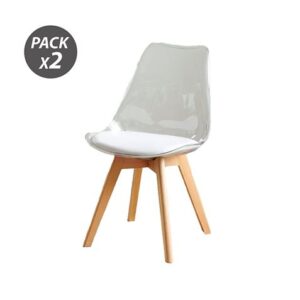 muvip pack 2 sillas design d1000 patas macizas de madera cojin acolchado en la base color blanco