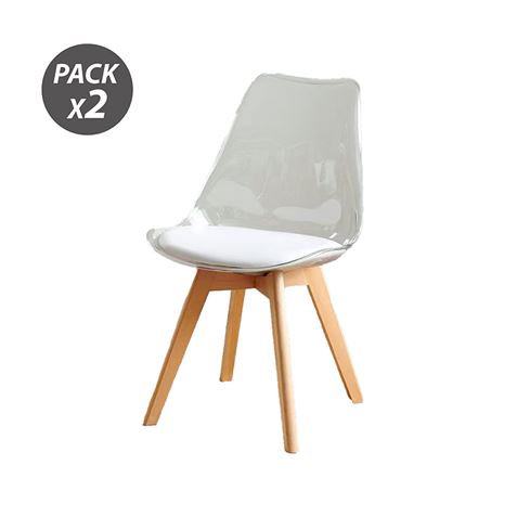 muvip pack 2 sillas design d1000 patas macizas de madera cojin acolchado en la base color blanco