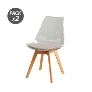 muvip pack 2 sillas design d1000 patas macizas de madera cojin acolchado en la base color blanco/marron
