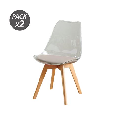 muvip pack 2 sillas design d1000 patas macizas de madera cojin acolchado en la base color blanco/marron